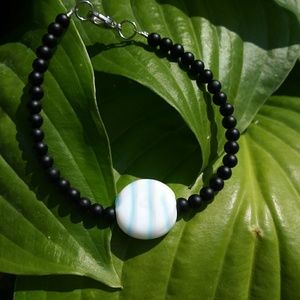 Handmade Swirled Blue and Pink Glass Bracelet